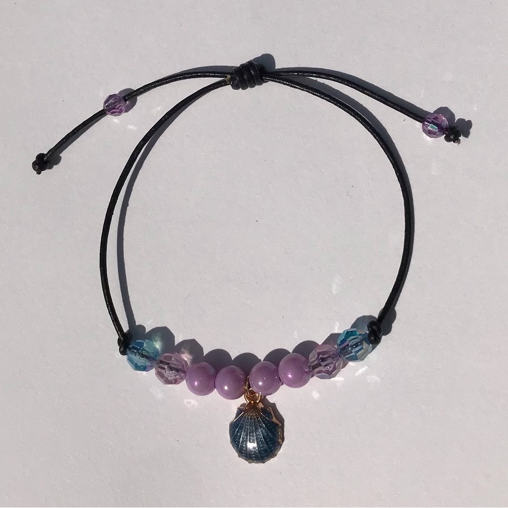 Lavender and Aqua Beaded Bracelet with Shell Charm